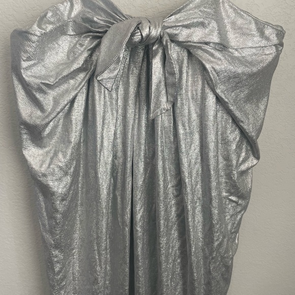 NWT Halston Heritage Strapless Metallic Silver Formal Ball Gown Dress Size 8 - Picture 6 of 15